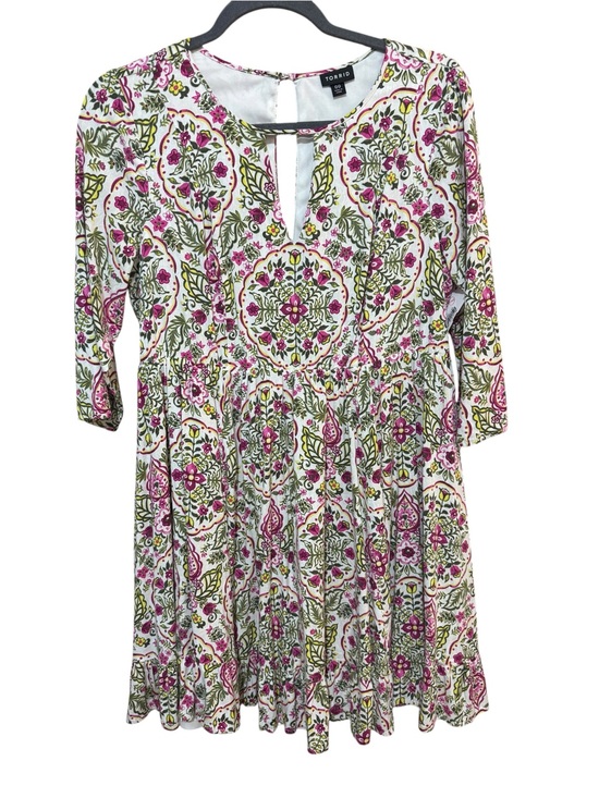 torrid Dresses & Skirts - Torrid Ivory Floral Challis Skater Dress Keyhole 3/4 Sleeve Size 00 10 12 Medium
